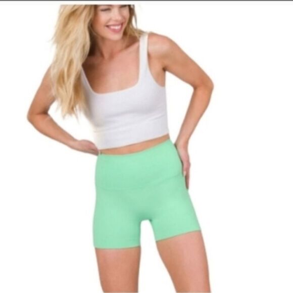 ZENANA High Waist Bike Short in Sherbert Green - Picture 1 of 5